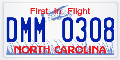 NC license plate DMM0308