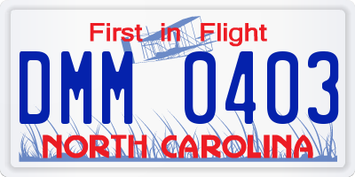 NC license plate DMM0403