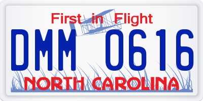 NC license plate DMM0616