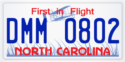 NC license plate DMM0802