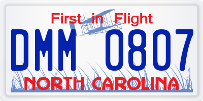 NC license plate DMM0807