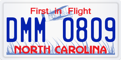 NC license plate DMM0809