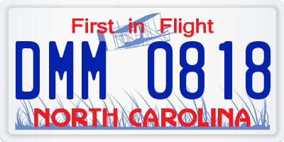 NC license plate DMM0818