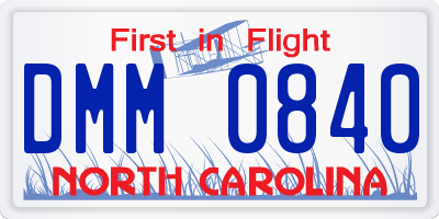 NC license plate DMM0840