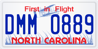 NC license plate DMM0889
