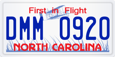 NC license plate DMM0920