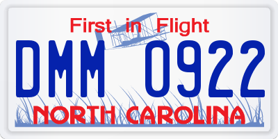 NC license plate DMM0922