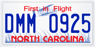 NC license plate DMM0925