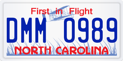 NC license plate DMM0989