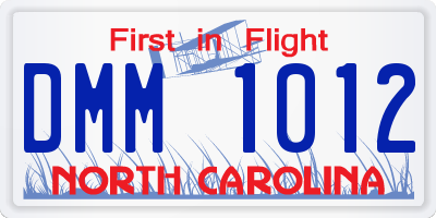 NC license plate DMM1012