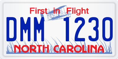 NC license plate DMM1230