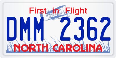 NC license plate DMM2362