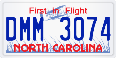 NC license plate DMM3074