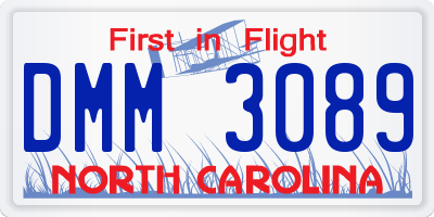 NC license plate DMM3089