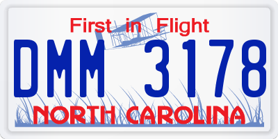 NC license plate DMM3178