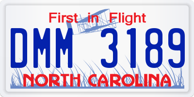 NC license plate DMM3189