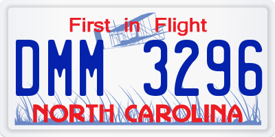 NC license plate DMM3296