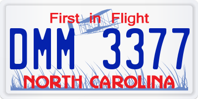 NC license plate DMM3377