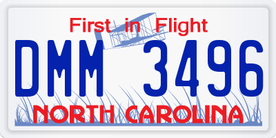 NC license plate DMM3496
