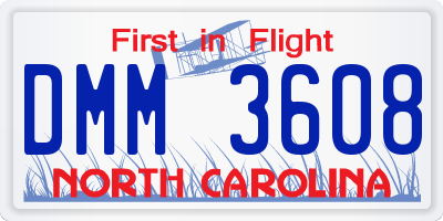 NC license plate DMM3608