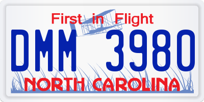 NC license plate DMM3980