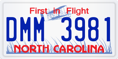 NC license plate DMM3981