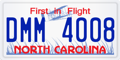 NC license plate DMM4008