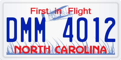 NC license plate DMM4012