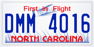NC license plate DMM4016