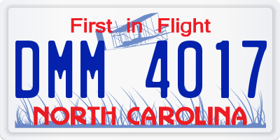 NC license plate DMM4017