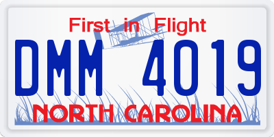 NC license plate DMM4019
