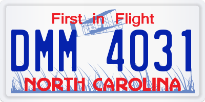 NC license plate DMM4031