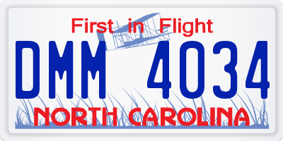 NC license plate DMM4034