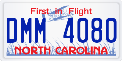 NC license plate DMM4080