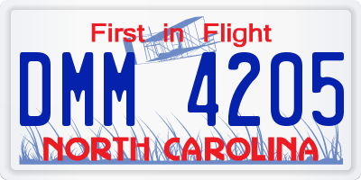 NC license plate DMM4205