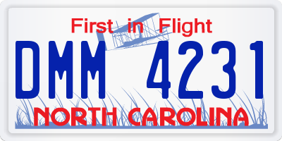 NC license plate DMM4231