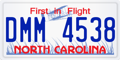 NC license plate DMM4538