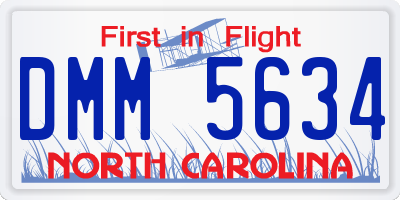 NC license plate DMM5634