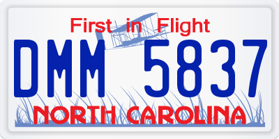 NC license plate DMM5837