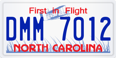 NC license plate DMM7012