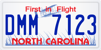 NC license plate DMM7123