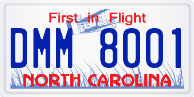 NC license plate DMM8001