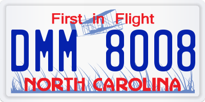 NC license plate DMM8008