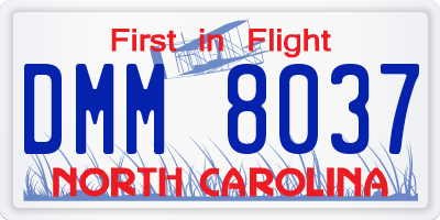 NC license plate DMM8037