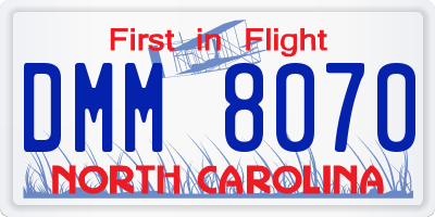 NC license plate DMM8070