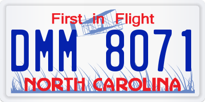 NC license plate DMM8071
