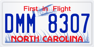 NC license plate DMM8307