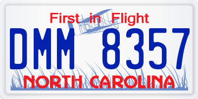 NC license plate DMM8357