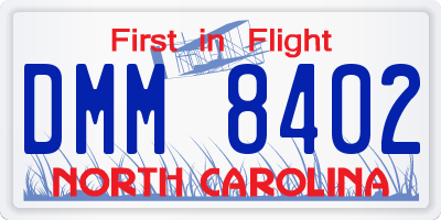 NC license plate DMM8402