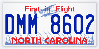 NC license plate DMM8602